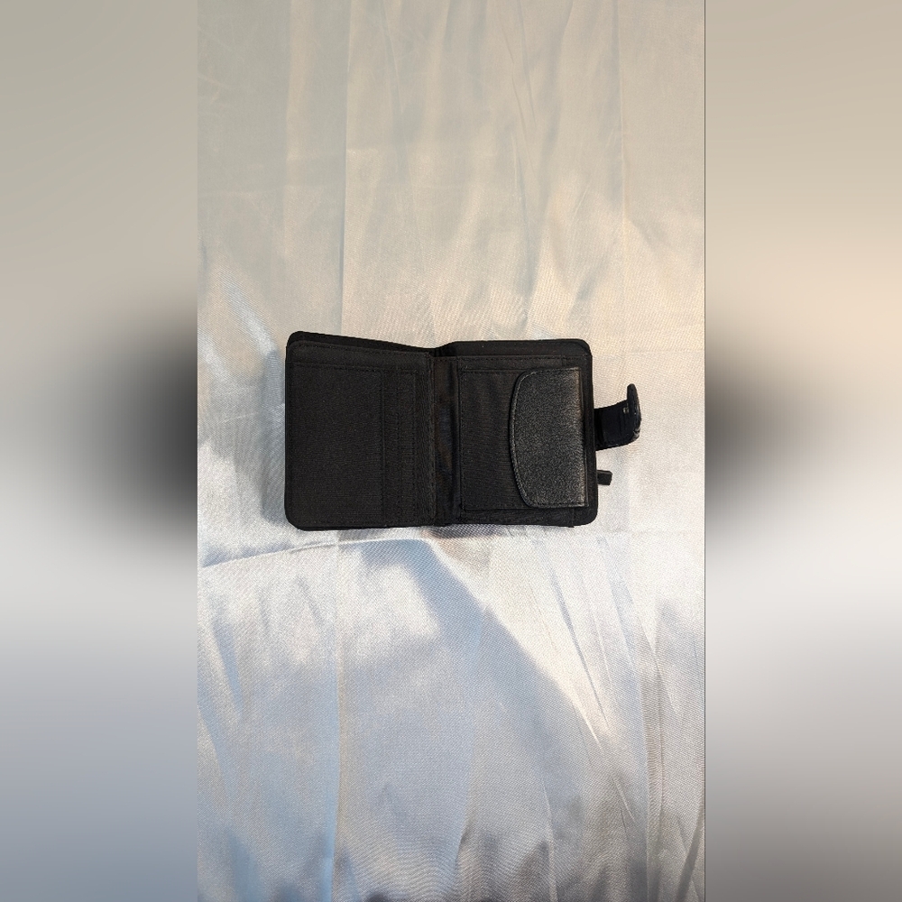 Women's wallet black soft faux-leather bifold extra flap braided detail NWOT - Picture 5 of 8
